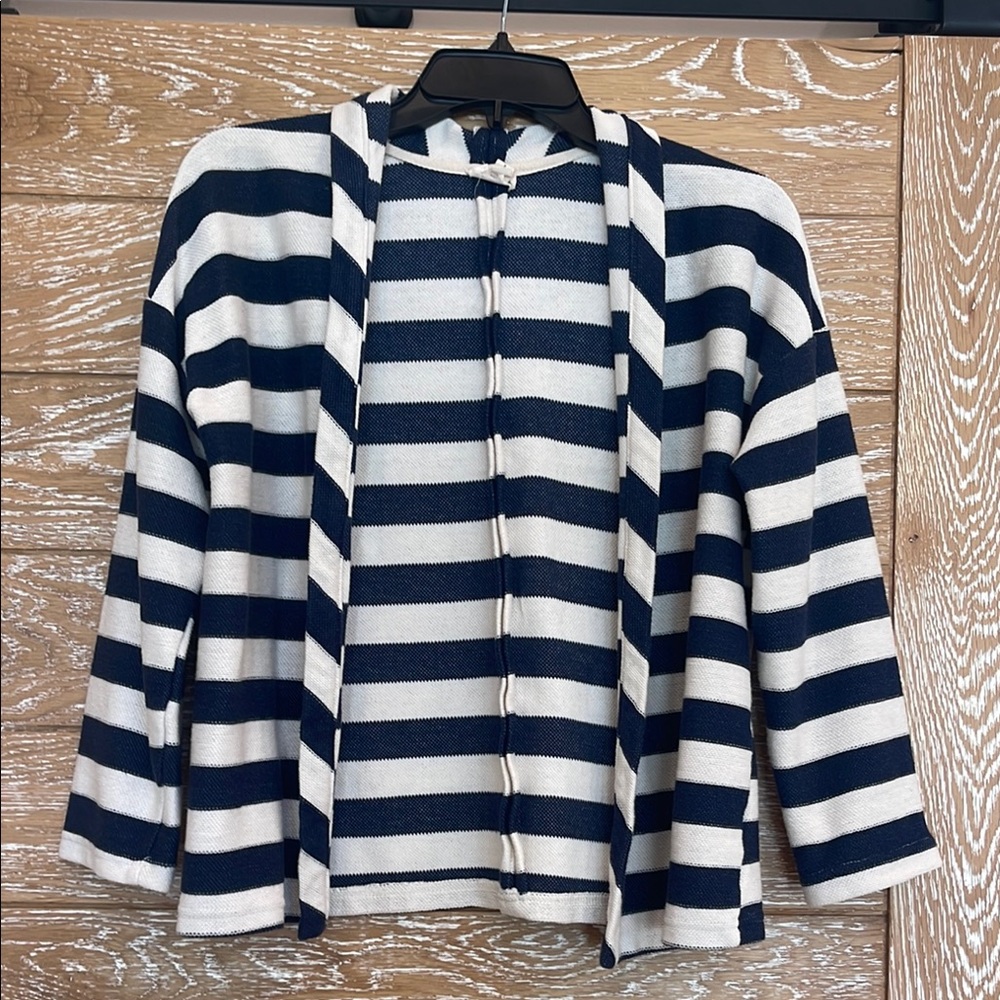 Striped Navy and White Women's lightweight knit  shawl Jacket